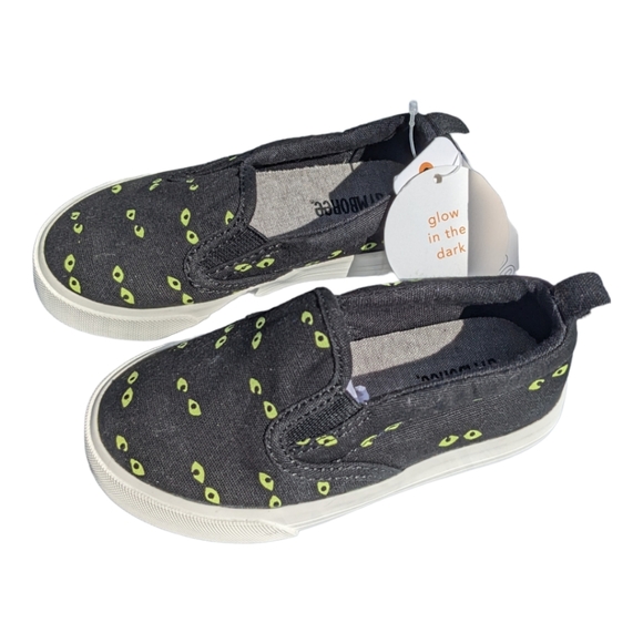 Gymboree Baby size 7 Black/Green Glow in the Dark Eyes Slip On Shoe - Picture 5 of 9